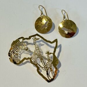 Wild Byrde Africa Zebra Giraffe Animal Bird Brooch Earring Lot